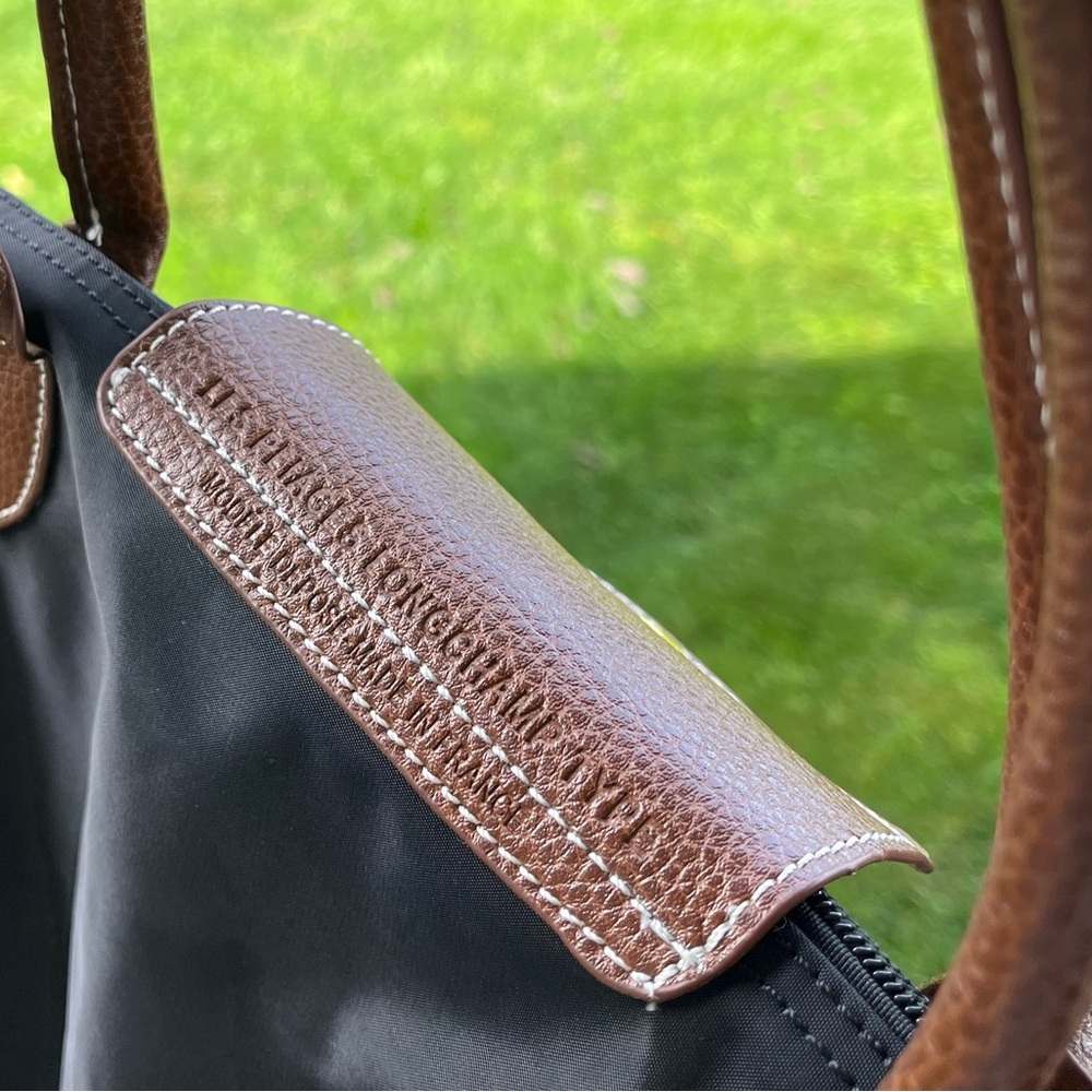 Longchamp medium le pilage nylon shoulder tote bag purse black brown - Picture 4 of 11